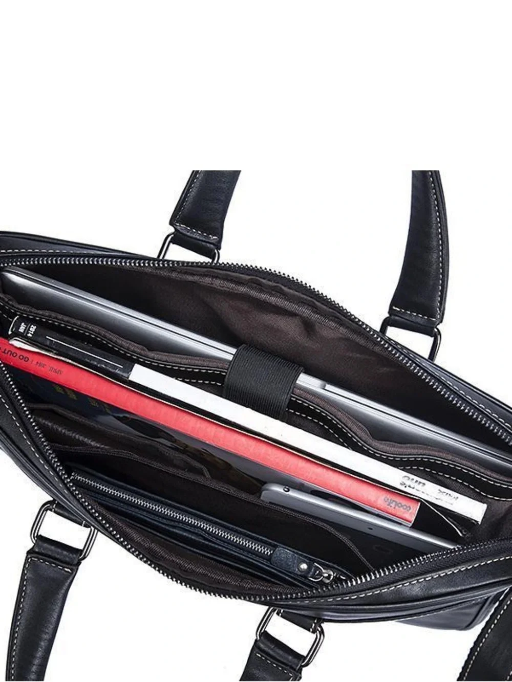Men's Black Leather Briefcase Messenger Bag - Classic Professional Carry